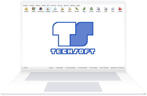 Notebook Branco com o Sistema Techsoft