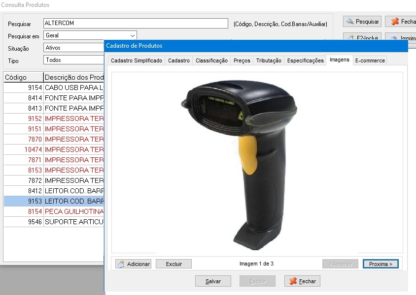 Tela de Cadastro de Produtos do Sistema Techsoft